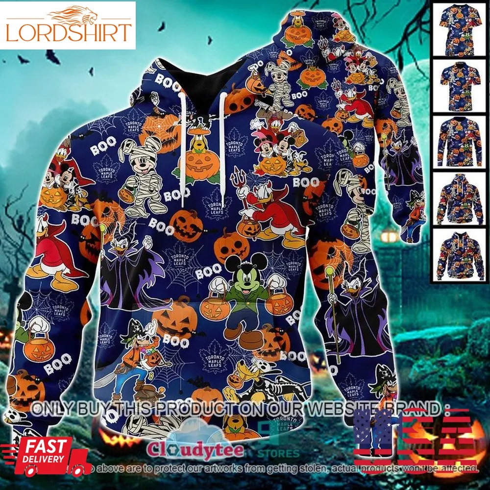 Nhl Toronto Maple Leafs Halloween Pumpkin Mickey With Friends Disney Style 3D Hoodie, Shirt  