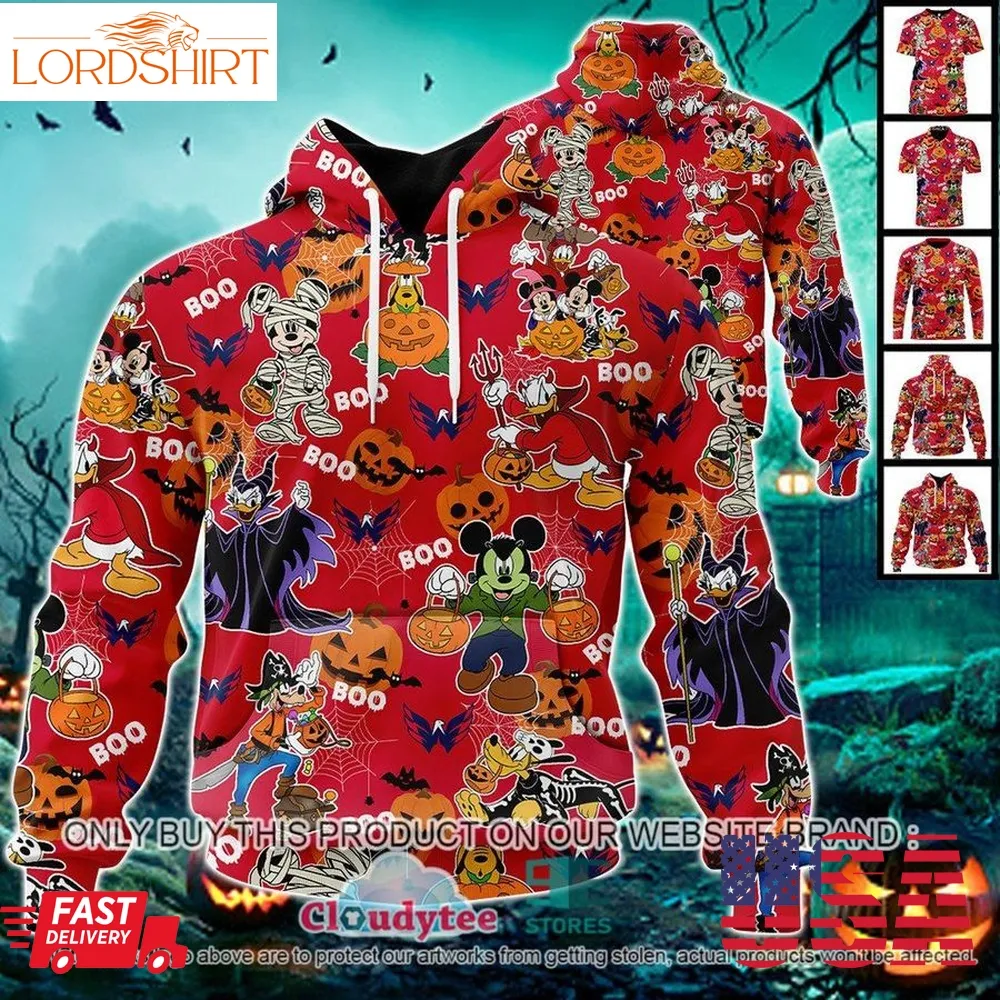 Nhl Washington Capitals Halloween Pumpkin Mickey With Friends Disney Style 3D Hoodie, Shirt  