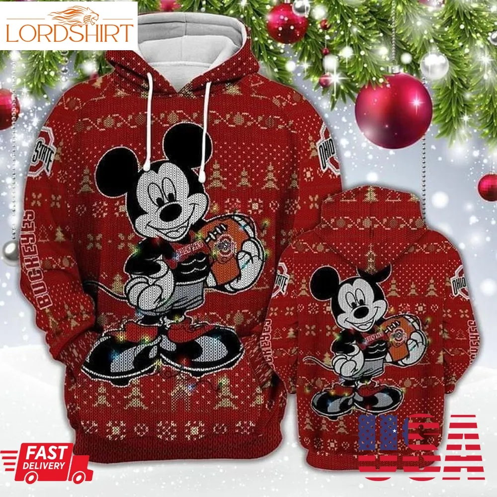 Ohio State Buckeyes Ncaa Mickey Christmas 3D Hoodie For Men For Women All Over Printed Hoodie