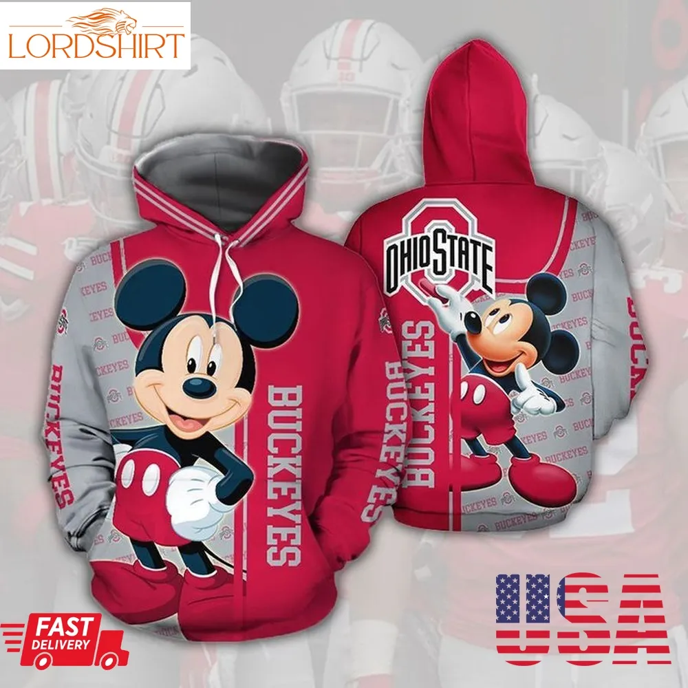 Ohio States Buckeyes Mickey 3D Hoodie All Over Printed Hoodie