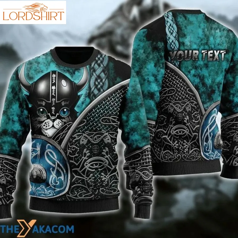 Personalized Viking Blue Scared Cat All Over Printed Sweater