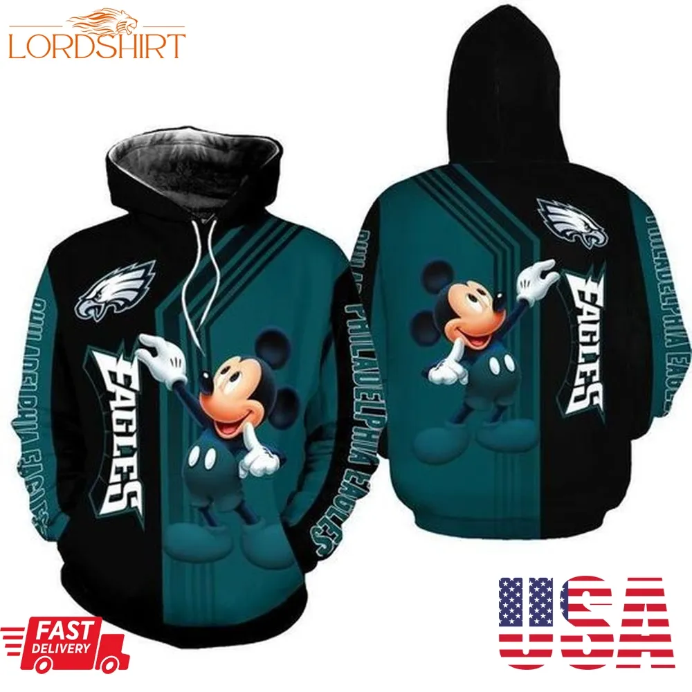 Philadelphia Eagles Mickey Mouse Hoodie 3D All Over Print Hoodie