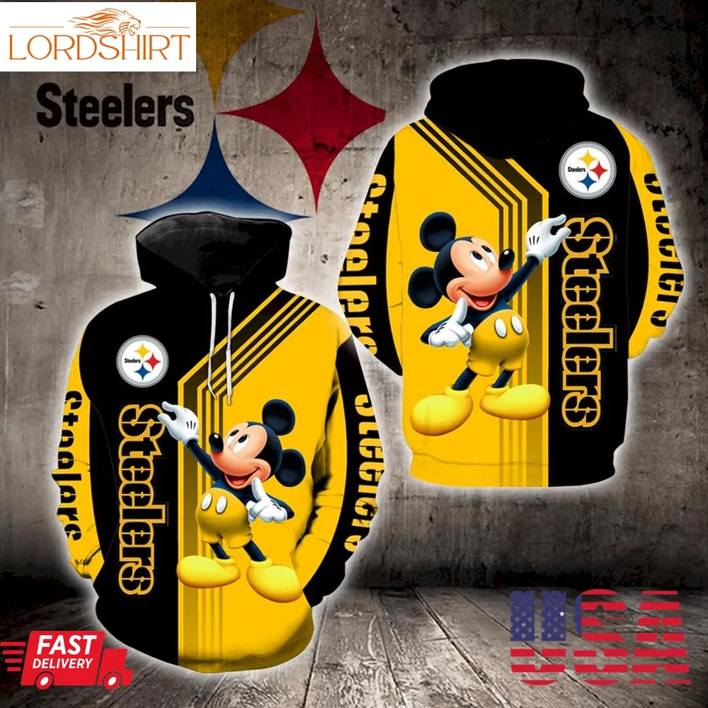 Pittsburgh Steeler Mickey Mouse 3D Hoodie For Men And Women