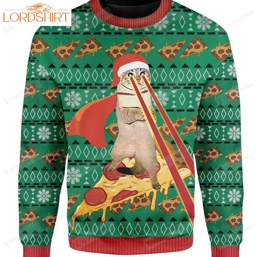 Pizza And Cat Pizza Pattern Green Ugly Christmas Sweater, All Over Print Sweatshirt