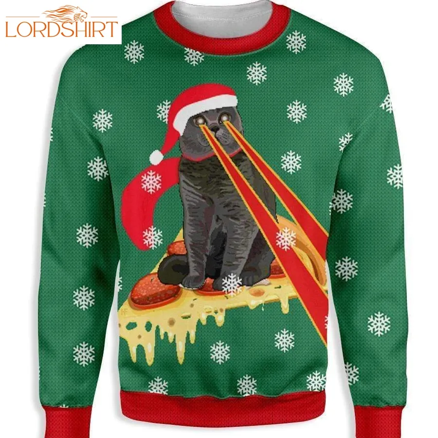 Pizza Cat With Laser Eyes Christmas Sweater 3D V