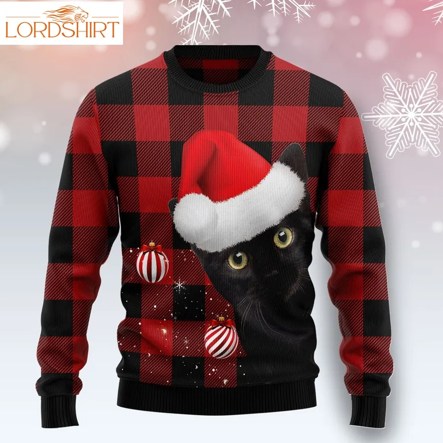 Plaid Pattern Black Cat T8916 Ugly Christmas Sweater