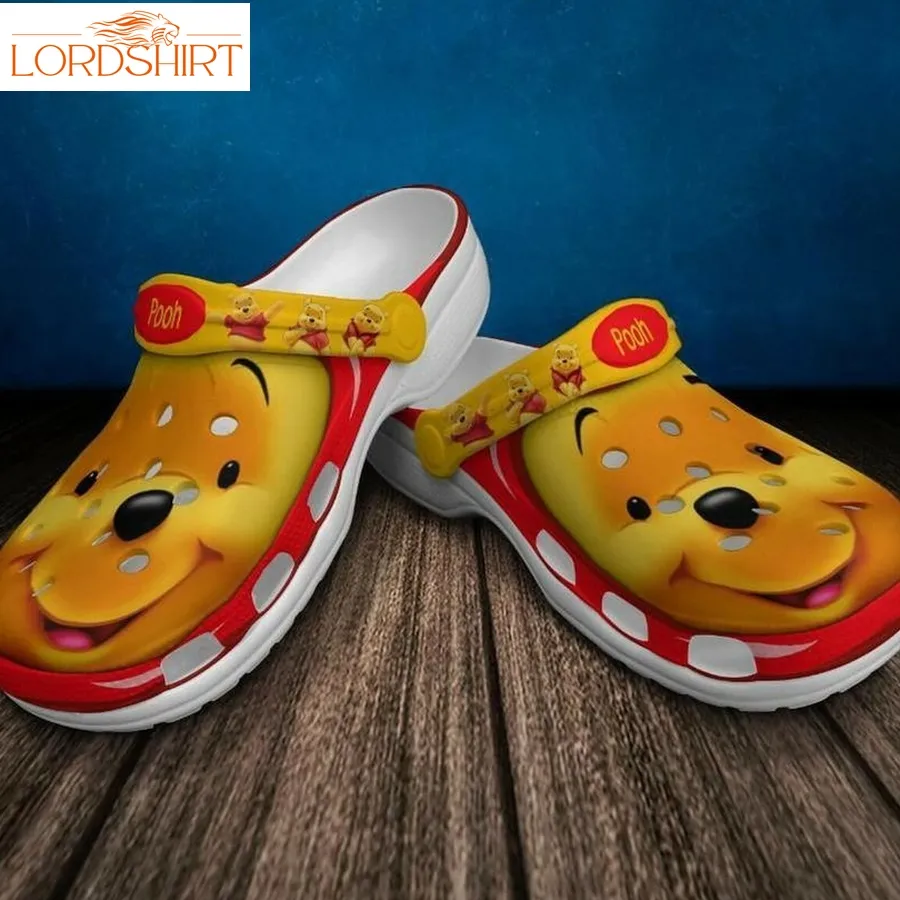 Pooh Cute Face Crocs Crocband Clog Comfortable Water Shoes In Red Yellow