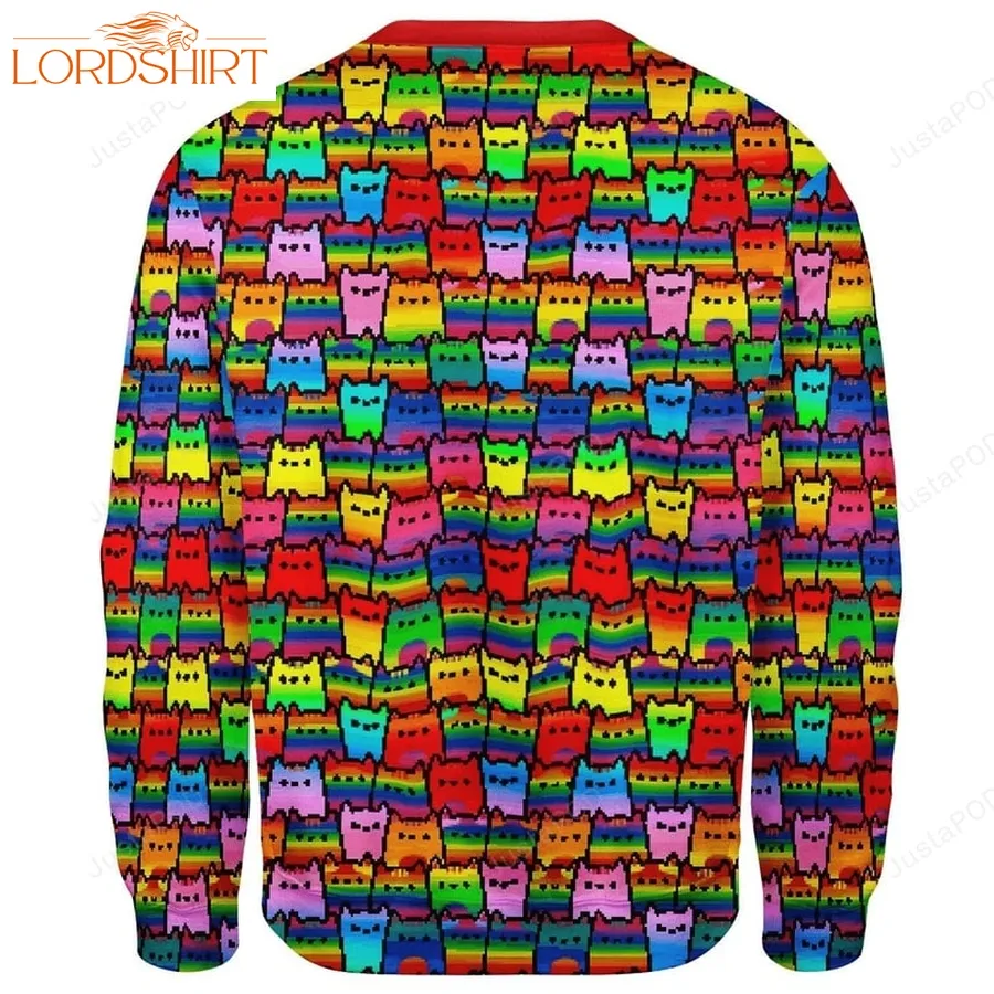 Rainbow Cat Ugly Christmas Sweater All Over Print Sweatshirt Ugly