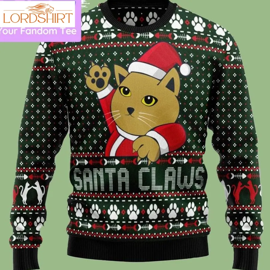 Santa Claws Christmas 3D Ugly Christmas Sweatshirt Xmas Cat