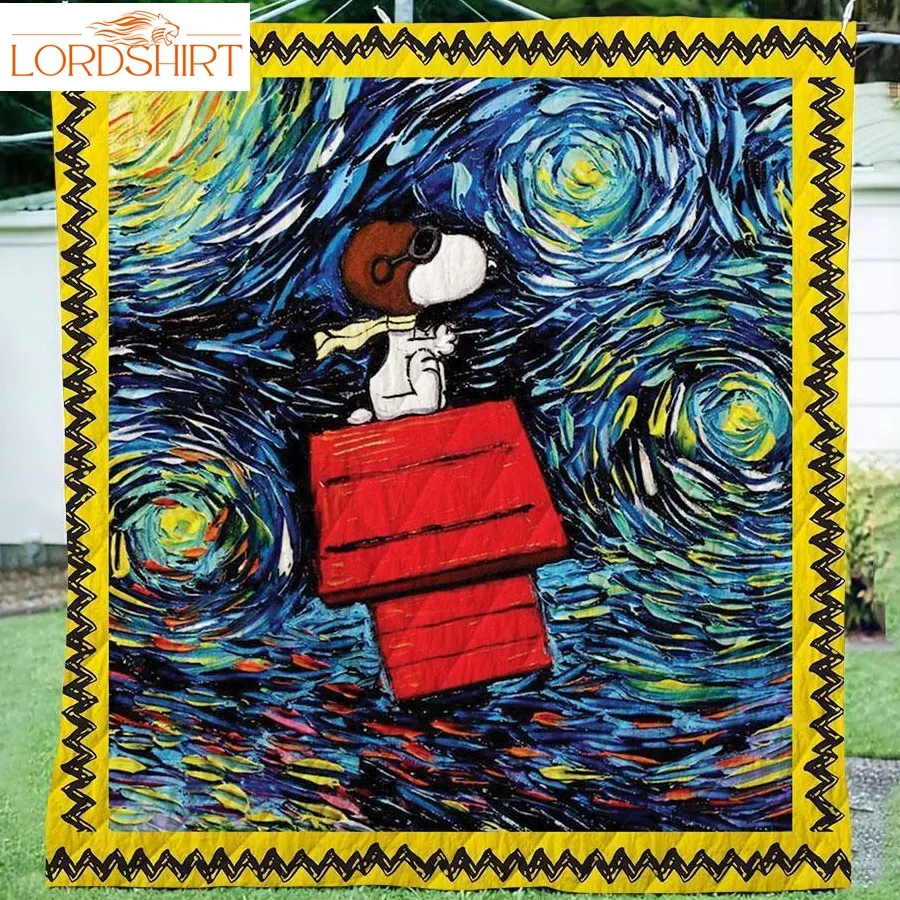 Snoopy Starry Night 3D Customize Quilt Blanket