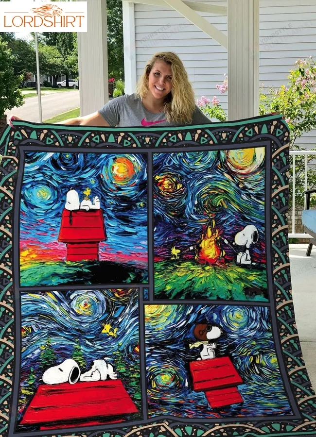 Snoopy Starry Night Style Quilt Blanket   Best Gifts For Fans, Birthday