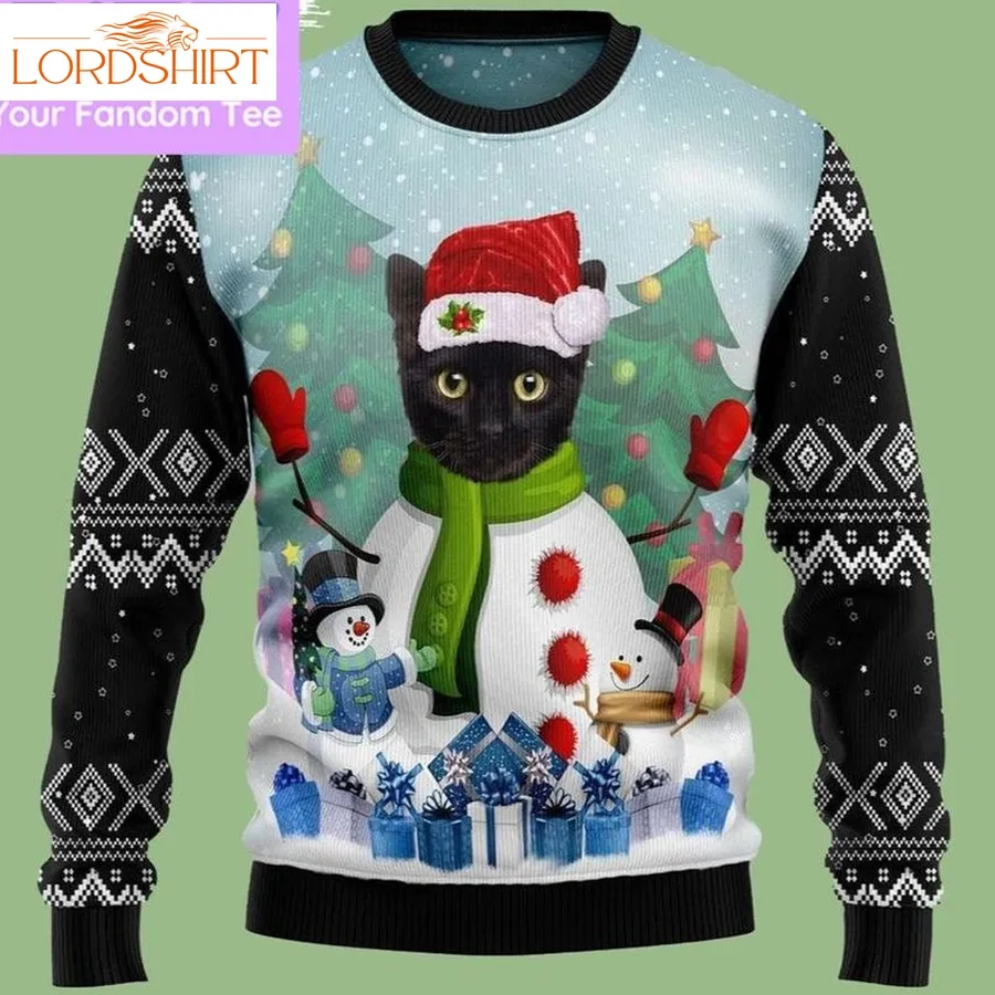 Snowman 3D Ugly Christmas Sweatshirt Xmas Cat