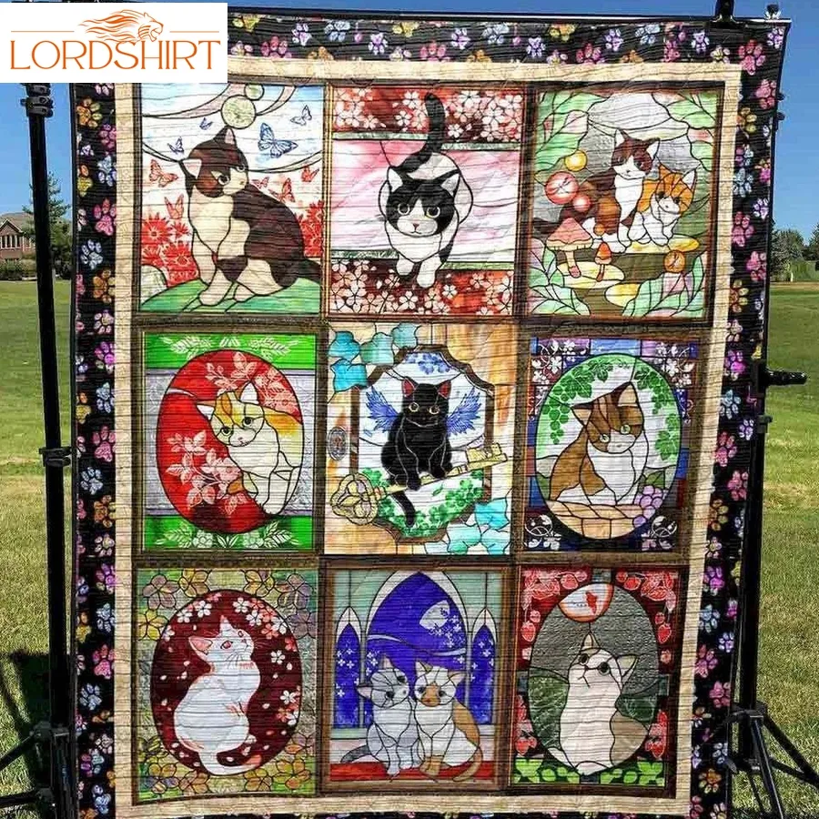 Stained Glass Cats 3D Customized Quilt