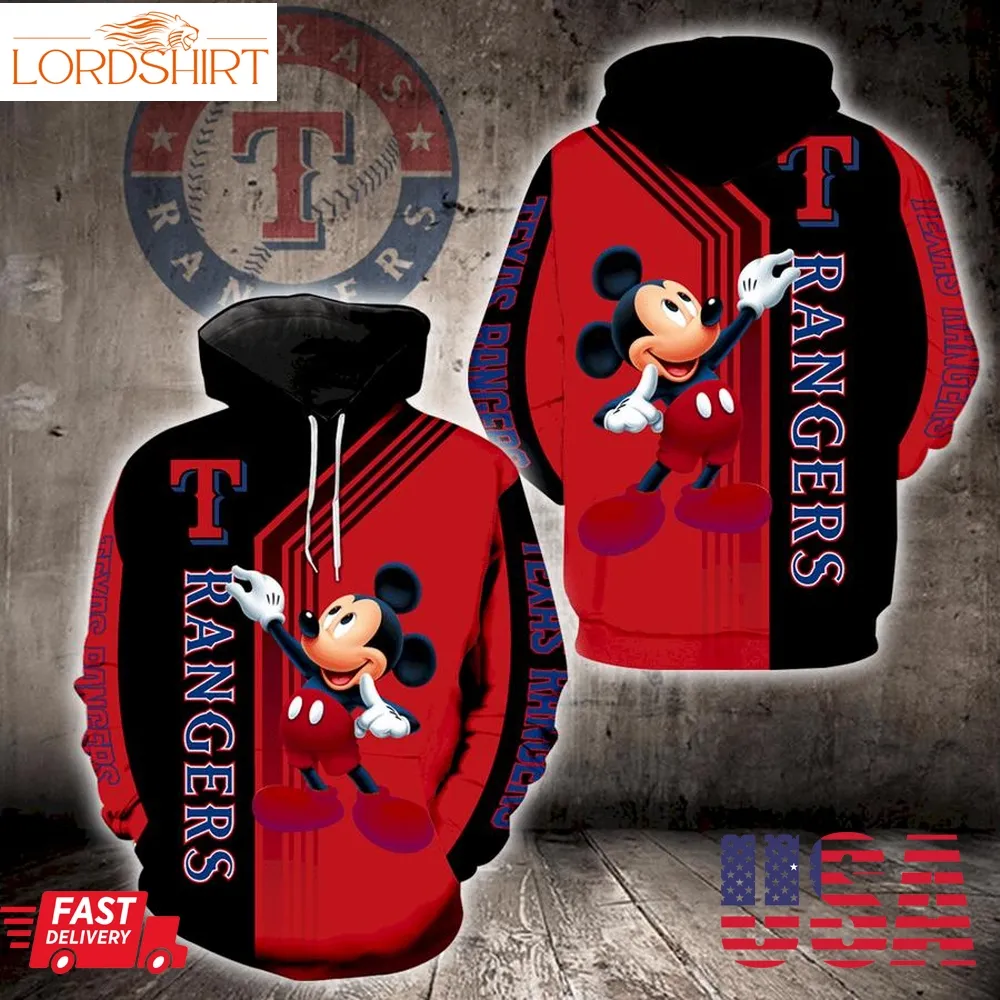 Texas Rangers Mickey Mouse Full Print K1370 Hoodie Zipper Men Women