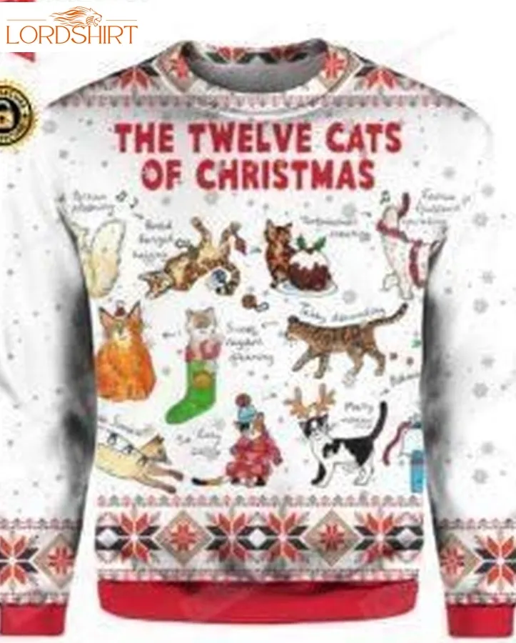 The Twelve Cats Of Christmas Ugly Christmas Sweater, All Over Print Sweatshirt