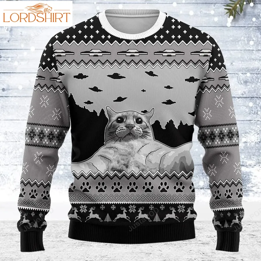 Ufo And Cat Ugly Christmas Sweater All Over Print Sweatshirt