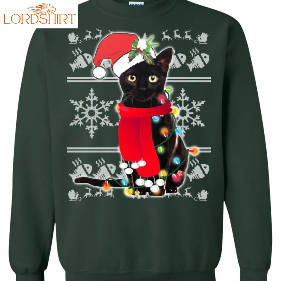 Ugly Christmas Black Cat Santa Scarf Merry Xmas Sweatshirt Gift Idea