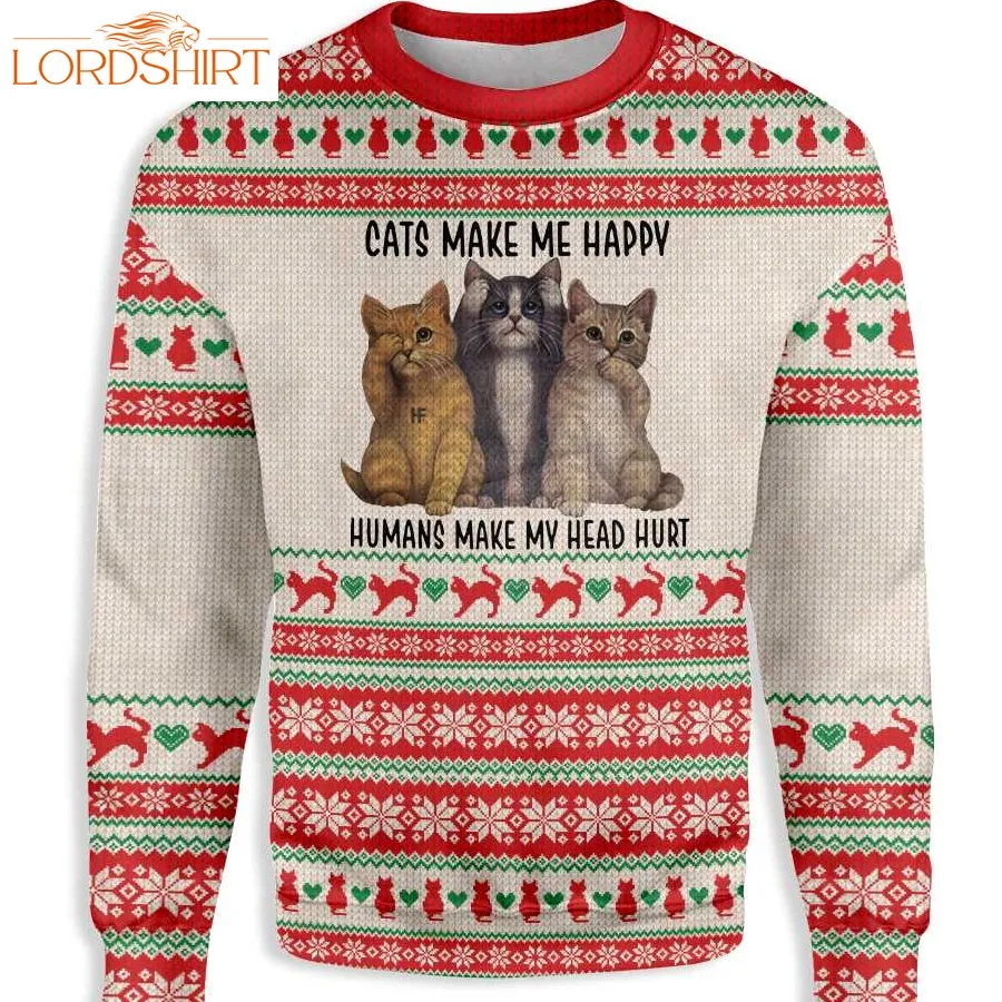 Ugly Christmas Cats Make Me Happy Ez12 1410 All Over Print Sweatshirt