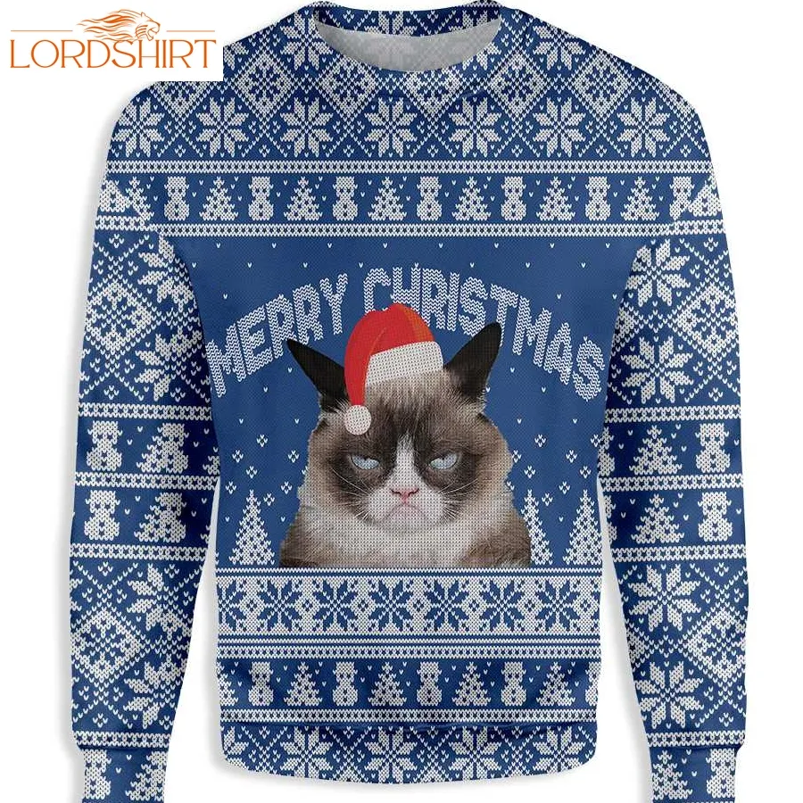 Ugly Merry Christmas Annoyed Cat All Over Print Sweatshirt