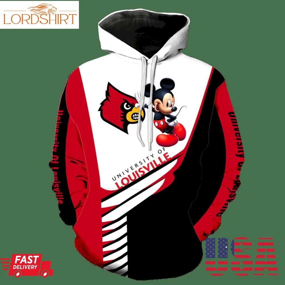 University Of Louisville Mickey Mouse New Full Over Print K1127 Hoodie Zipper