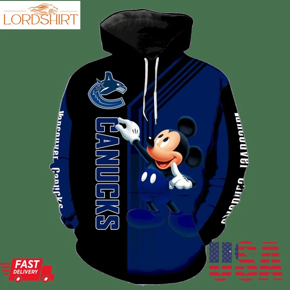 Vancouver Canucks Mickey Mouse New All Over Print V1514 Hoodie Zipper