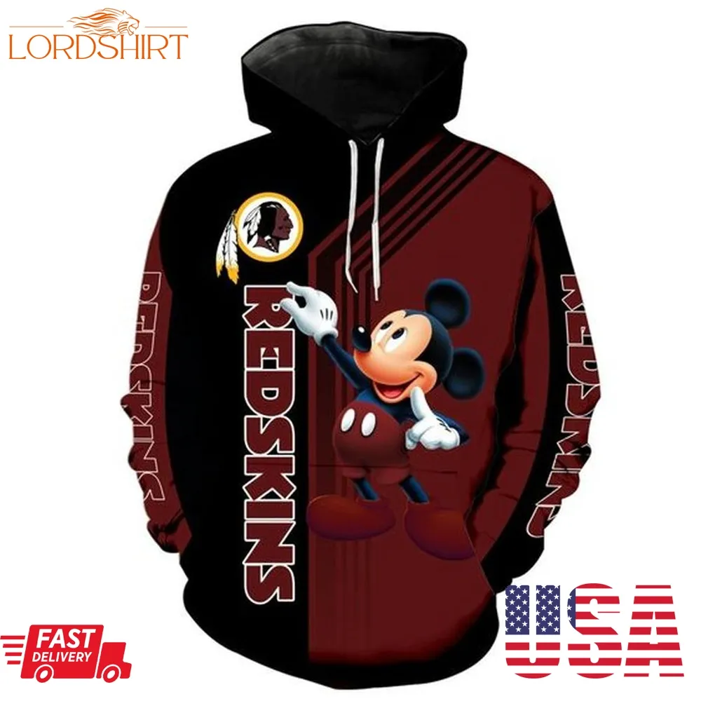 Washington Redskins Mickey Mouse 3D Hoodie