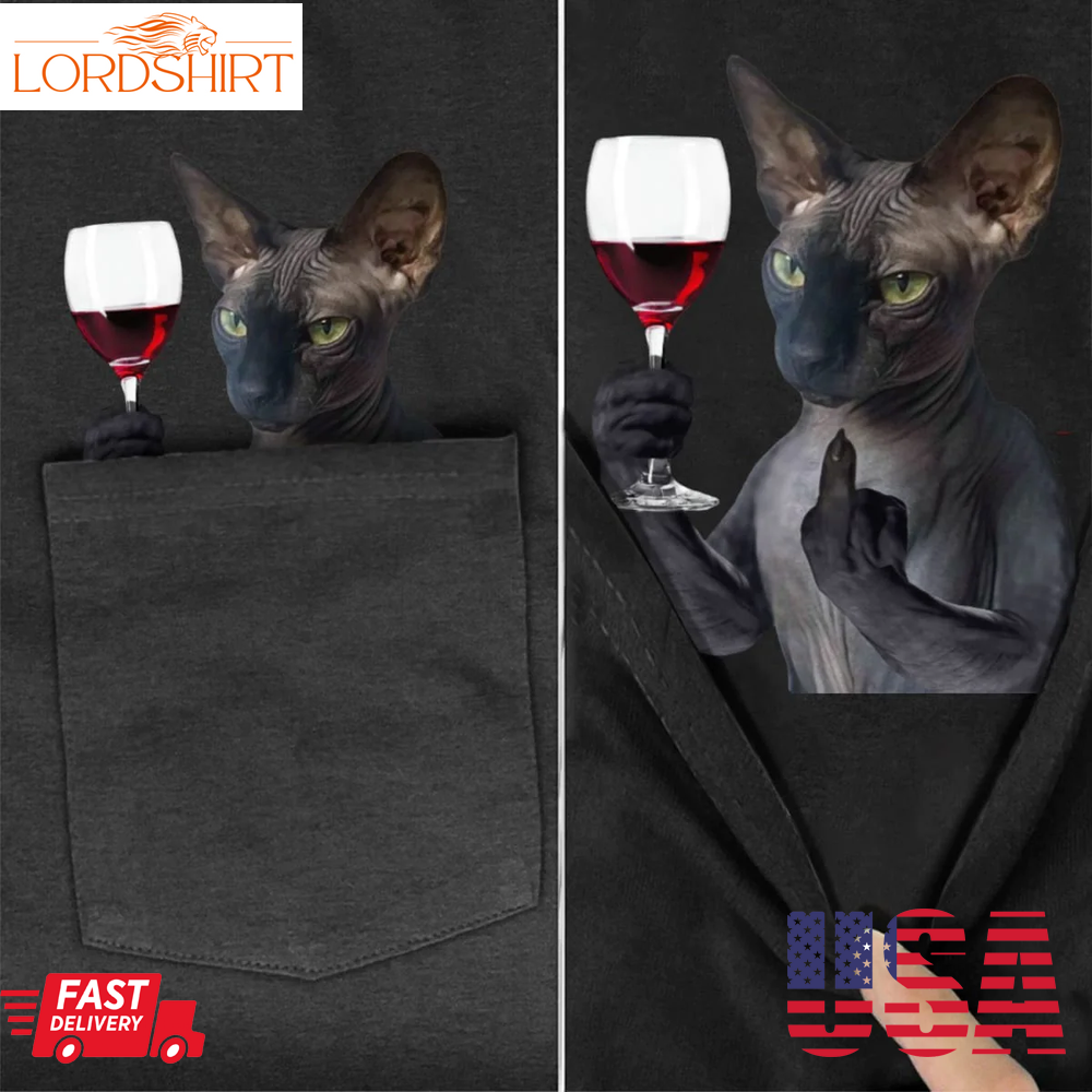 Sphynx Cat Red Wine Pocket T Shirt