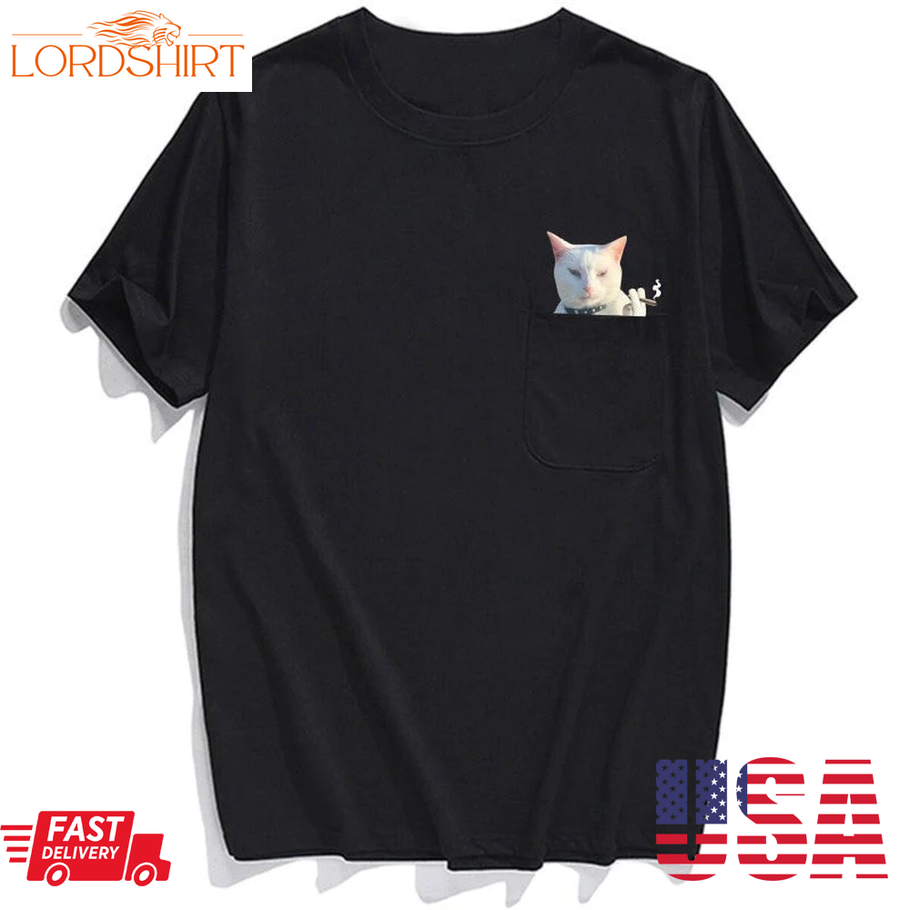 Smoking Shorthair Cat Pocket T Shirt