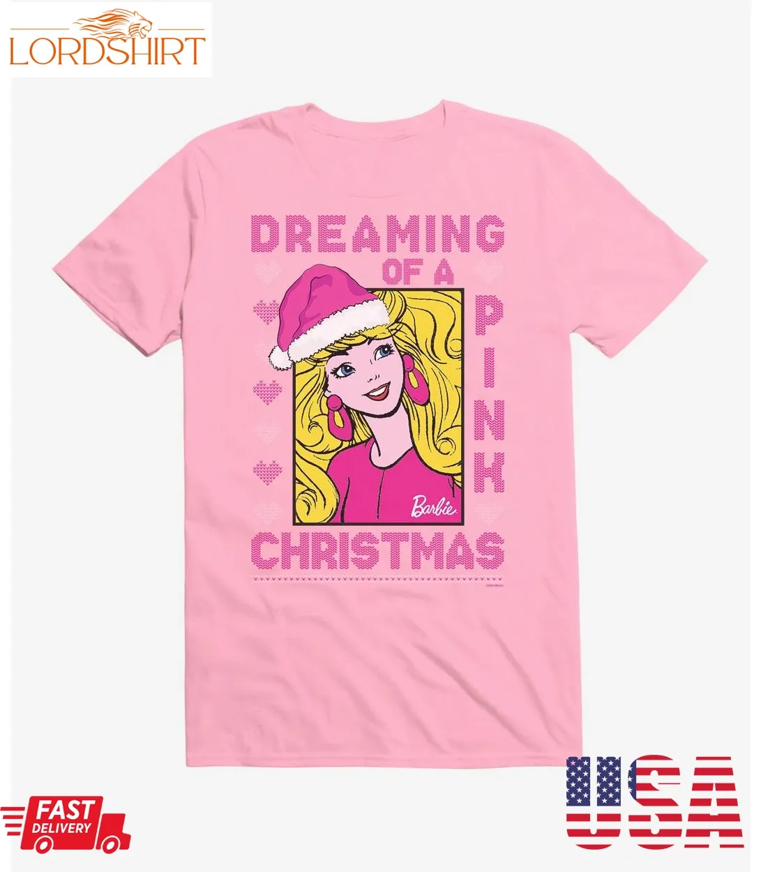 Barbie Dreaming Of A Pink Ugly Christmas Pattern T Shirt