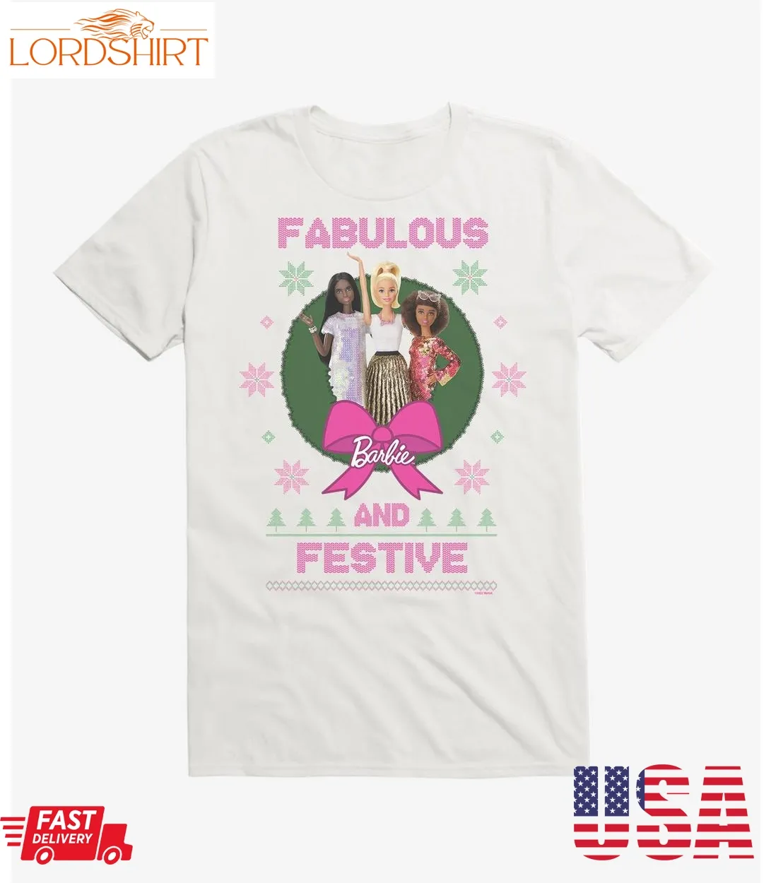 Barbie Fabulous And Festive Ugly Christmas Pattern T Shirt