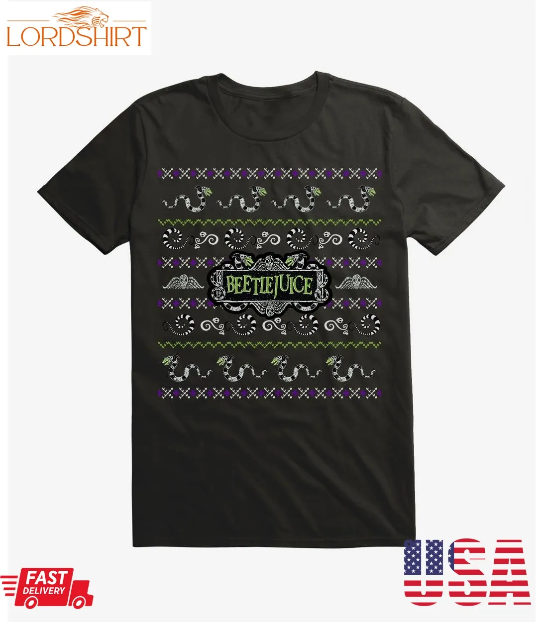 Beetlejuice Ugly Christmas Sweater Pattern T Shirt