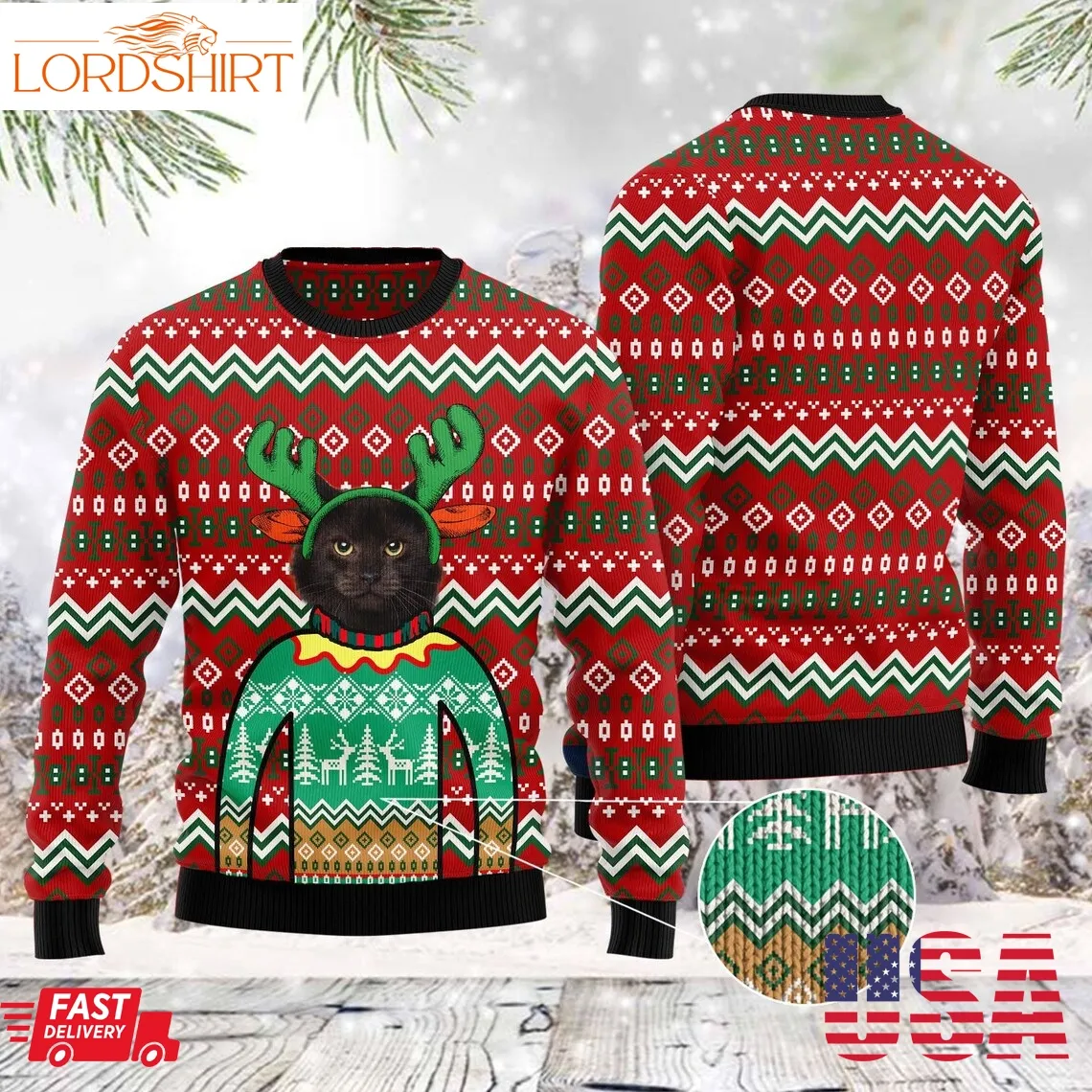 Black Cat Christmas Awesome Ugly Christmas Sweater