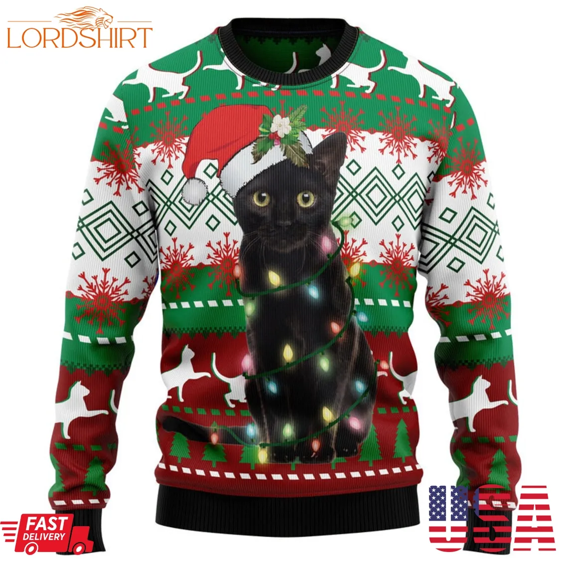 Black Cat Light Christmas Ugly Christmas Sweater