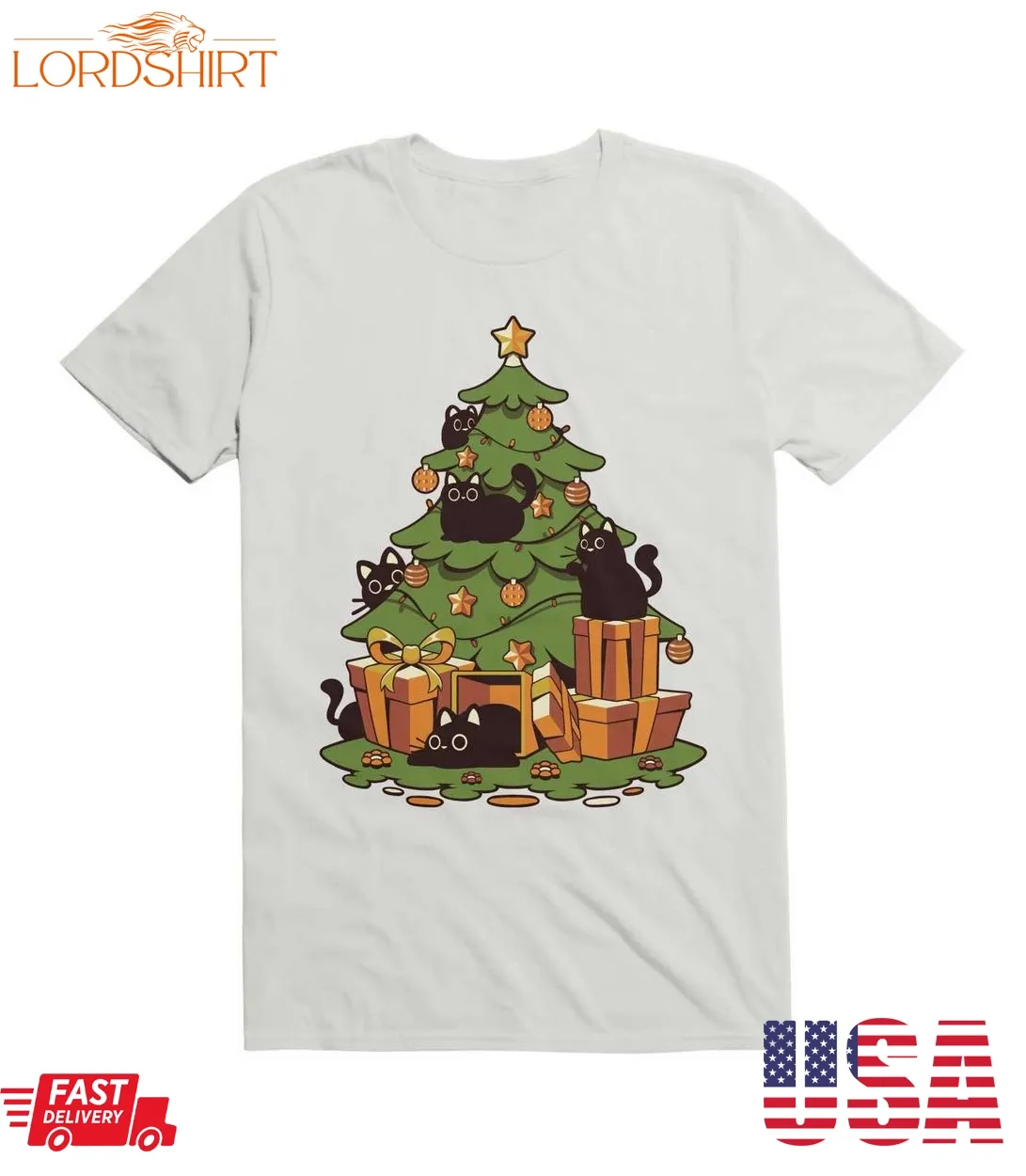 Black Cats On Christmas Tree T Shirt