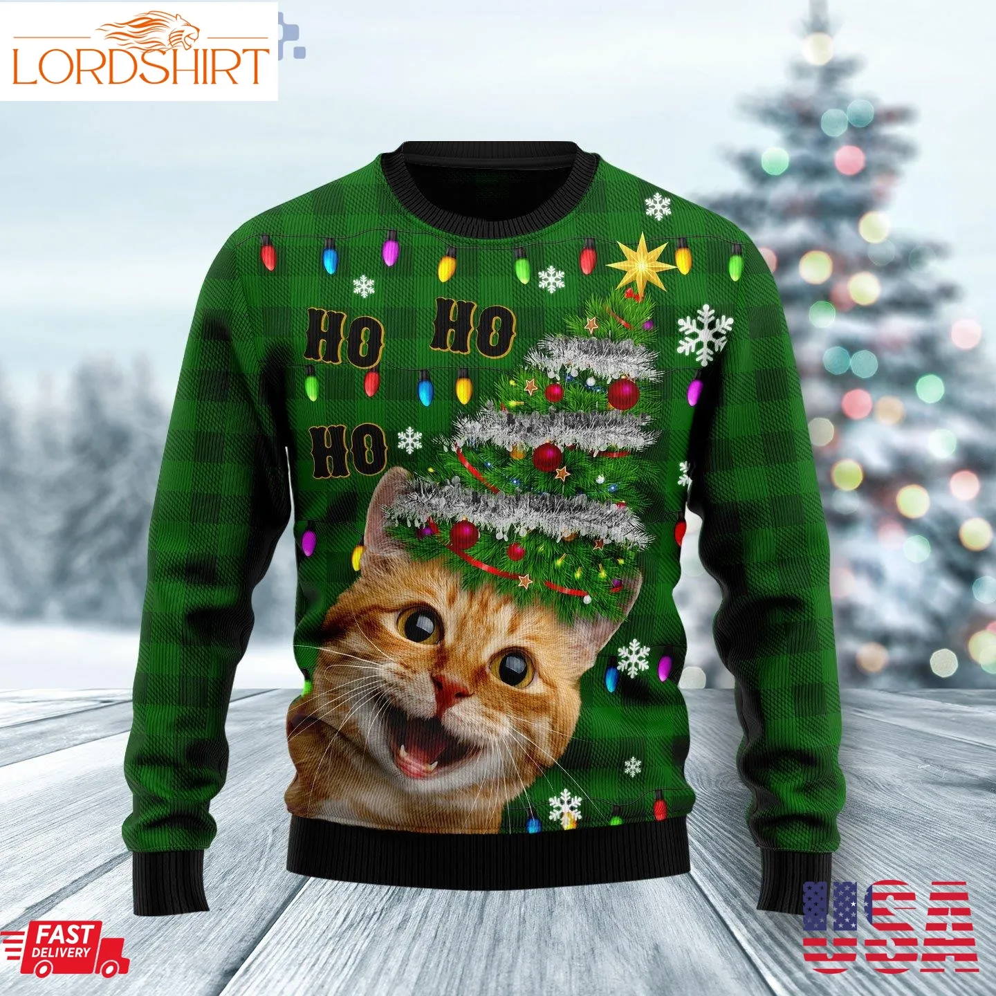 Cat Christmas Tree Cute Gift Ugly Christmas Sweater