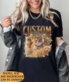 Custom Pet 90'S Tee, Comfort Colors Pet Photo, Retro Cat Bootleg 1