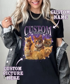 Custom Pet 90'S Tee, Comfort Colors Pet Photo, Retro Cat Bootleg