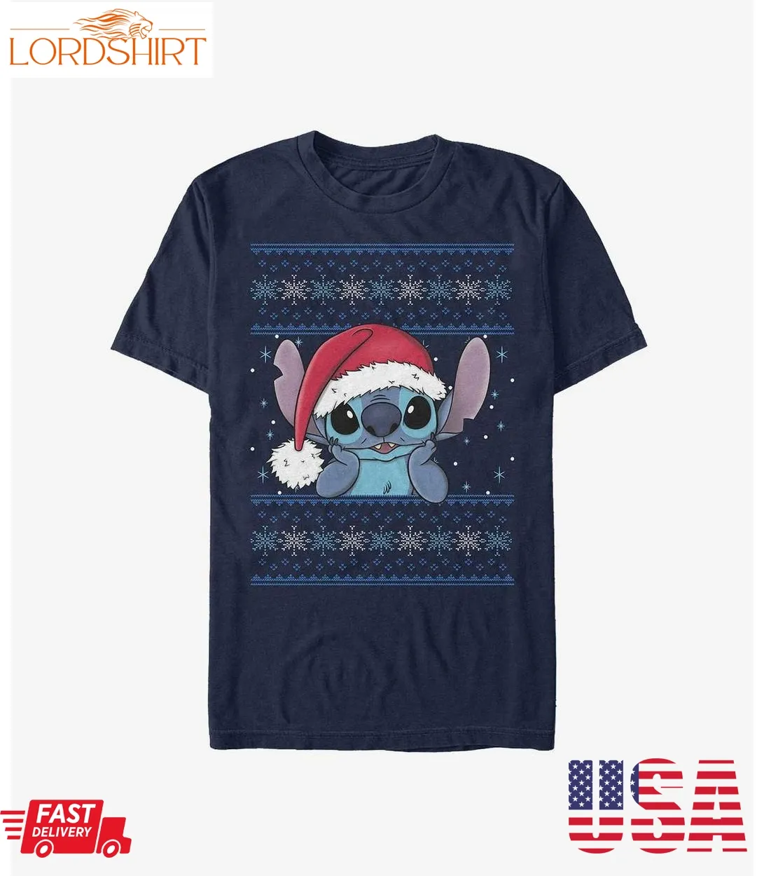 Disney Lilo And Stitch Santa Hat Ugly Christmas Extra Soft T Shirt