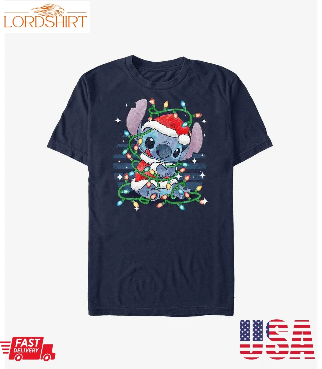 Disney Lilo And Stitch Santa Stitch Christmas Lights Extra Soft T Shirt