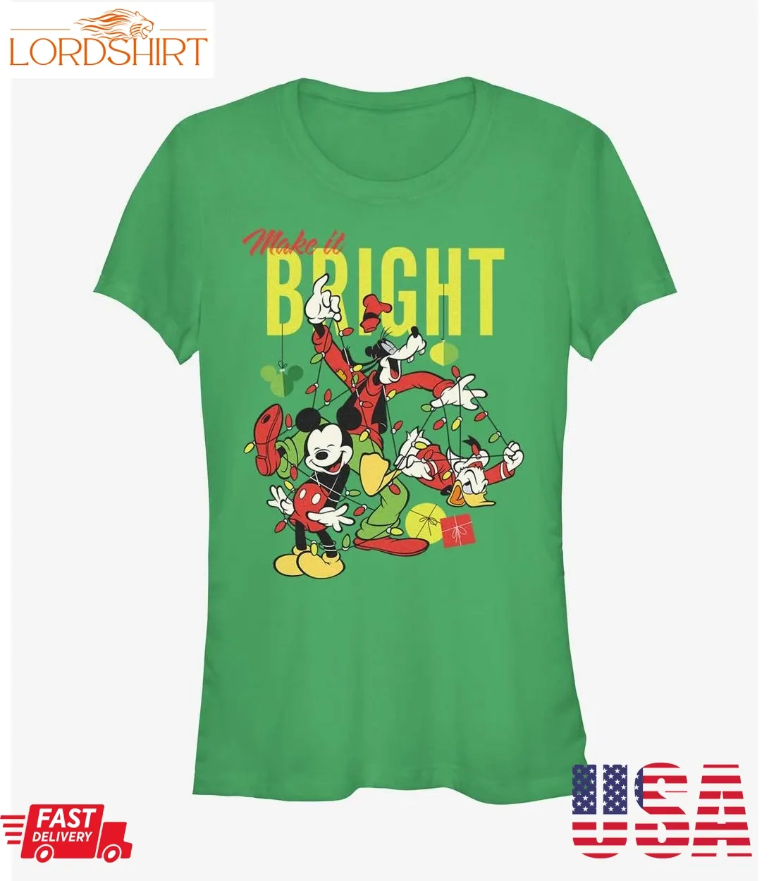 Disney Mickey Mouse Bright Christmas Mickey, Goofy, And Donald Girls T Shirt