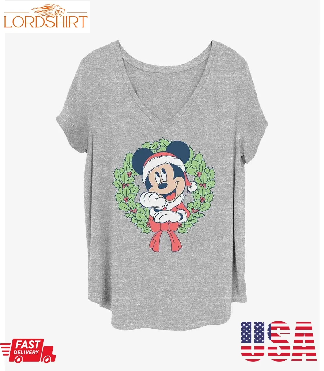 Disney Mickey Mouse Mickey Christmas Wreath Girls T Shirt Plus Size