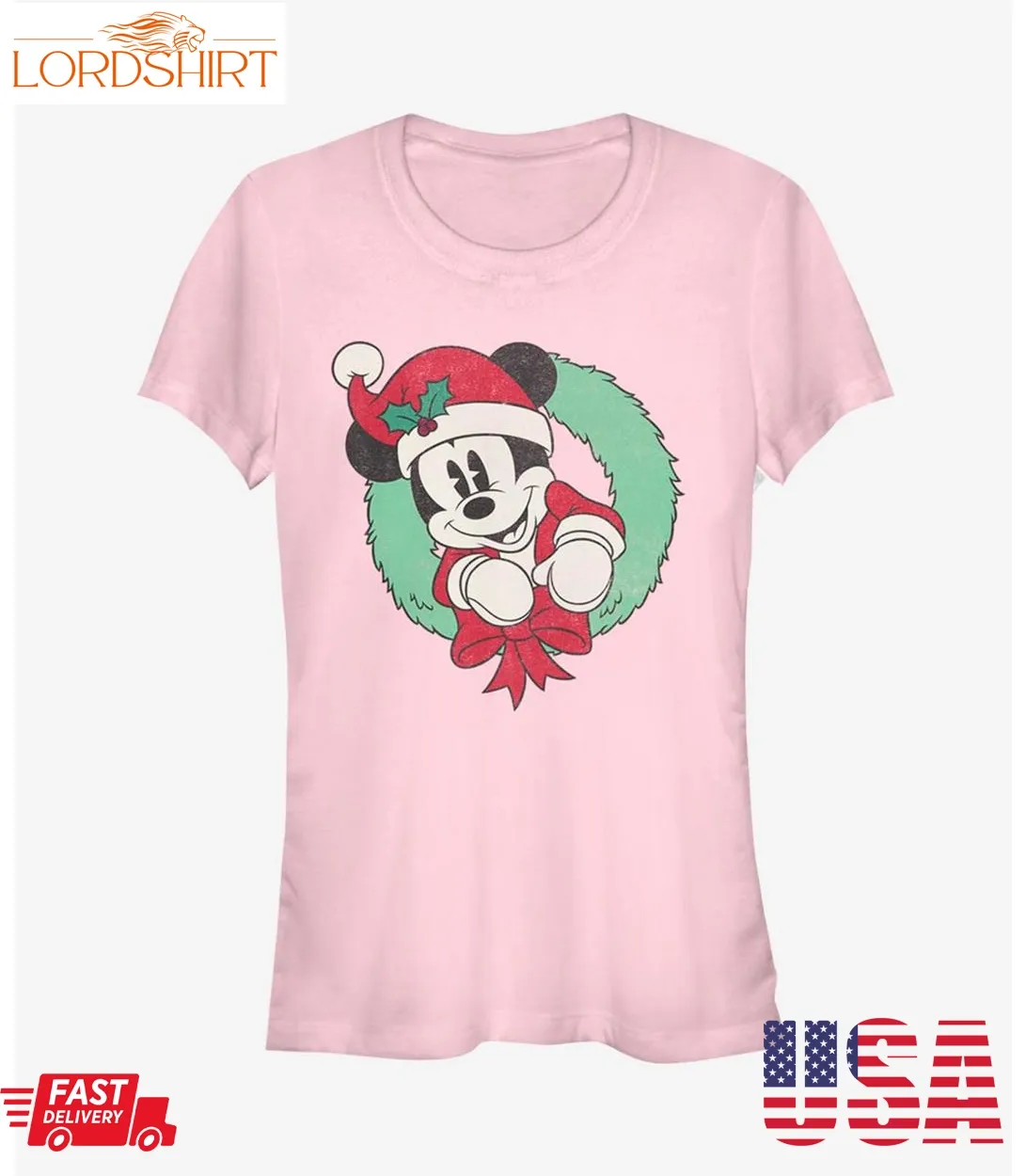 Disney Mickey Mouse Vintage Christmas Wreath Classic Girls T Shirt