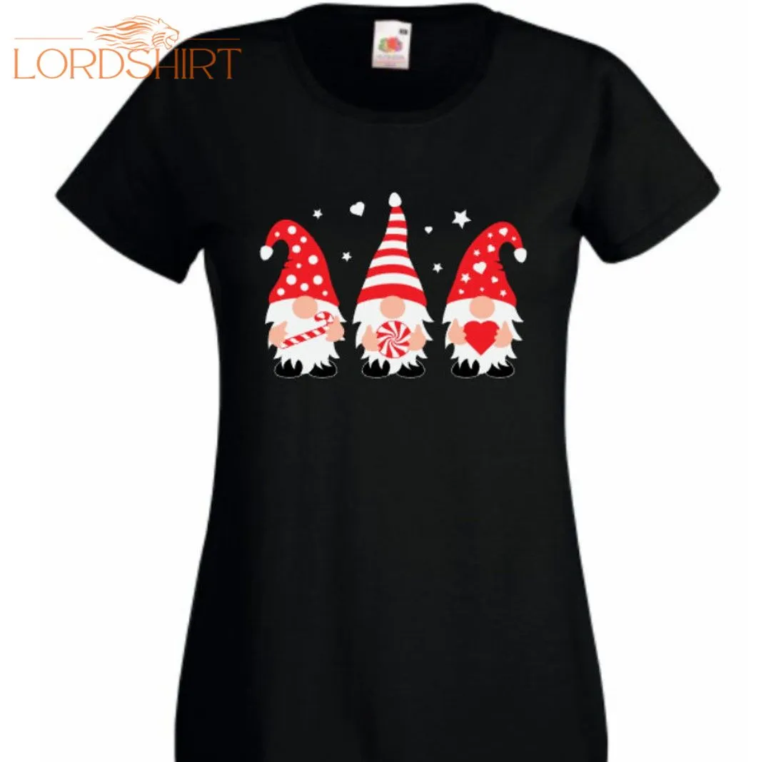 Christmas Candy Gnome Gonk Black Christmas T Shirt Ladies