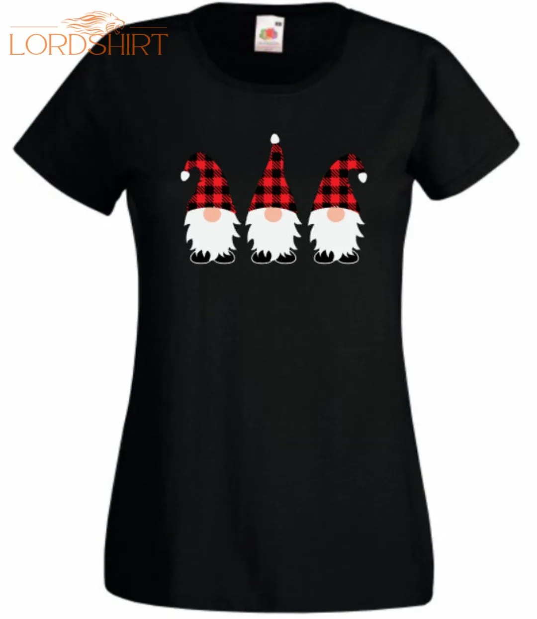 Christmas Plaid Gnome Gonk Black Christmas T Shirt Ladies