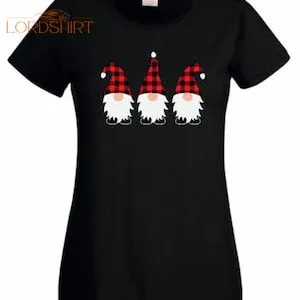 Christmas Plaid Gnome Gonk Black Christmas T Shirt Ladies