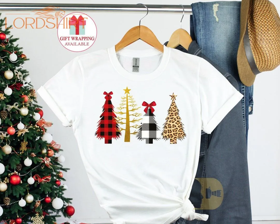 Christmas Tree Tshirts For Women Men Ladies Christmas Leopard