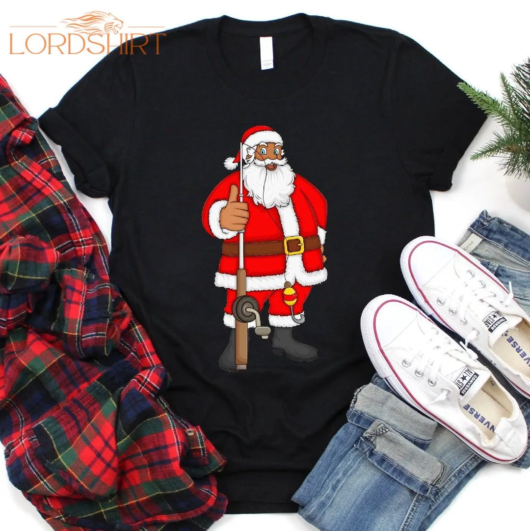 Fishing Santa Christmas T-shirt For Men Women Kids Christmas