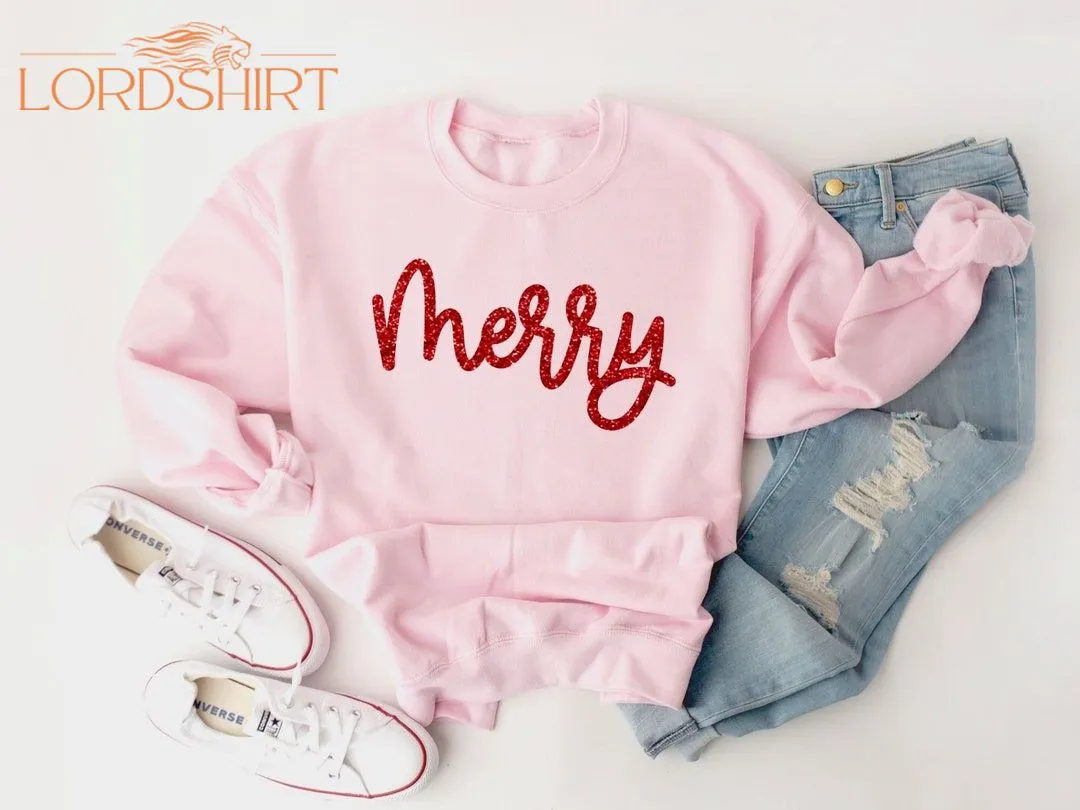 Glitter Merry Sweatshirt Merry Pullover Holiday Sweater