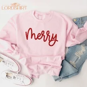 Glitter Merry Sweatshirt Merry Pullover Holiday Sweater