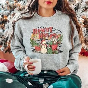 Howdy Hos Christmas Sweatshirt Santa Cowboy Sweatshirt